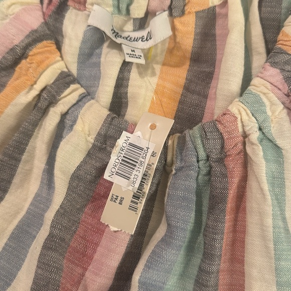 🆕 Madewell Puff-Sleeve Trapeze Mini Dress in Rainbow Stripe 🌈 - Picture 5 of 6